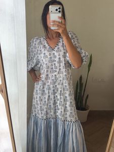 Boho Maxi Dress with Blue Stripes