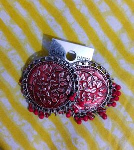 Red Leaf Design Jhumka Earrings(All 4 pair)