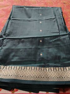 Elegant Teal Saree with Intricate silver Weave