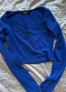 Ribbed Square Neck Long Sleeve Crop Top