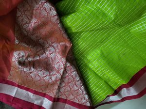 Vibrant Green Silk Saree with Silver Border