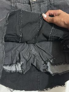 Stylish Grey Denim Mini Skirt with inbuilt shorts