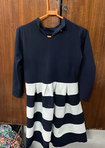 Midnight Blue and white middi Dress,Medium Sized