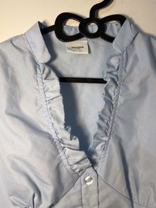Light Blue Ruffled Short Sleeve Top