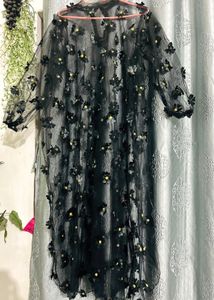 Sheer Black Floral Overlay Dress
