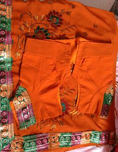 Rust colour Saree Sequin work and embroidery