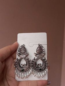 Silver Oxidized Peacock Earrings🩶