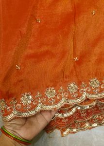 Orange Pure Tissue Embroidered saree