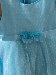 Baby Blue Party Dress with Flower Accent