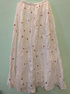 White Pinteresty Tiered Maxi Skirt with Red Hearts