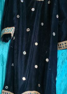 Elegant Black Velvet Kurta with Mirror Work stitch