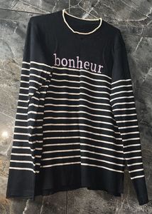Black &amp; White Striped Woollen Sweatshirt