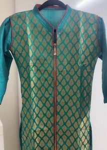 Elegant Teal &amp; Gold Brocade Kurta