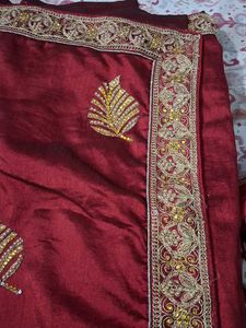Maroon Embroidered Silk Saree