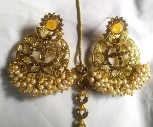 Golden Pearl Earring Tika Set