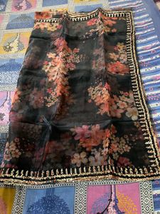 Black Floral Organza Saree