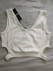 White Ribbed Cut-Out Crop Top