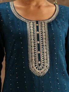 Libas Blue Embroidered Kurta Set with Dupatta
