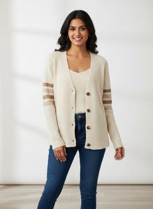 AND Cream Knit Cardigan w/ Stripe Detail