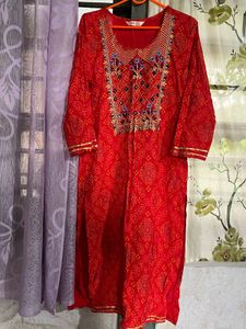 Embroidered Red Ethnic Kurta
