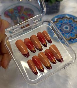 Burgundy French Tip Press-On Nails