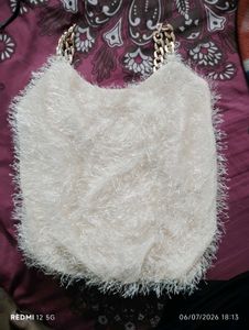Cream Fuzzy Chain Strap Tank Top