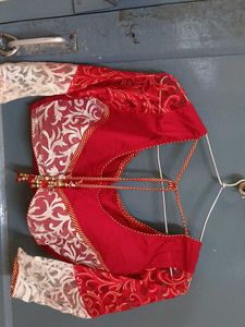 Red &amp; White Embroidered Blouse
