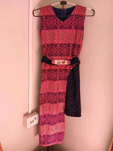 New Stylish Pink &amp; Navy Dress(FREE FLOWER CLIP)