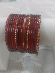 Red Glass Bangles with Golden Accent