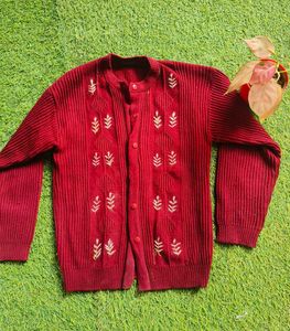 Maroon Embroidered Cardigan