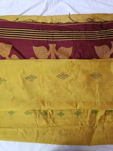 Elegant Yellow Cotton Blend Saree