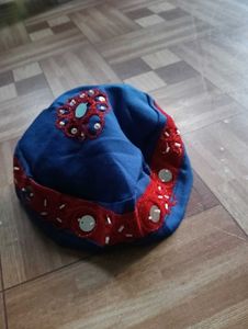 Blue &amp; Red Jacket Dhoti Cap Set