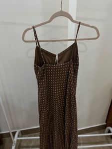 Cottage core Brown Polka Dot Maxi Dress