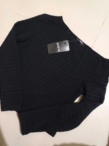Y2k Black Striped Asymmetric Neck Top