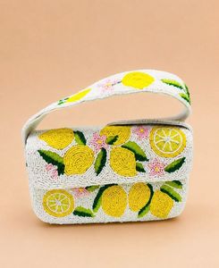 Lemon Beaded Clutch Bag