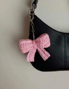 Pink Crochet Bow Keychain