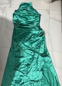 Elegant Green Satin Maxi Dress