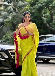 Elegant Yellow Saree with Red Border