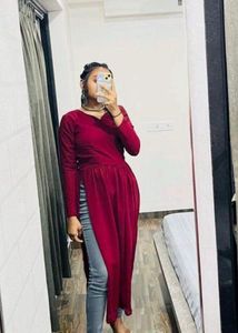 Maroon High Slit Kurta