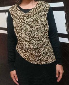 Chic Leopard Print Cowl Neck Top