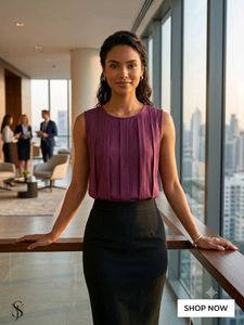 Elegant Pleated Purple Sleeveless Top
