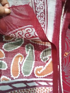 Red-white cotton super net saree