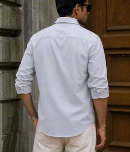 Men's Premium Solid Light Grey Casual Shirt | Full
