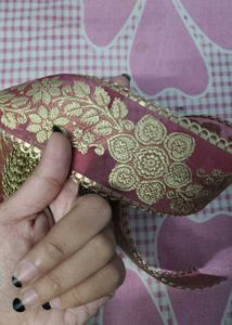 zari banarsi net pink broad lace dress material
