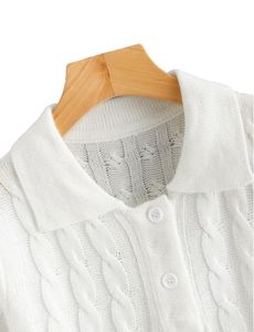 Chic White Cable Knit Polo Top