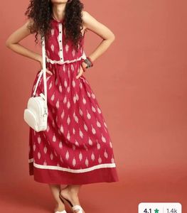 Red Ikat Print Midi Dress
