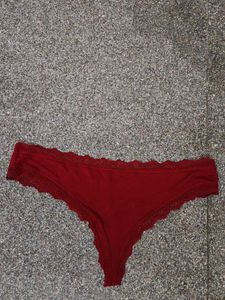 Lace Trimmed Thong Panty - Red