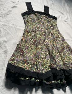 Floral Print Mini Dress with Lace Trim