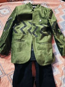 party wear Stylish Green Velvet Jacket 3 pic set