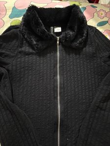 Black Faux Fur Trim Jacket